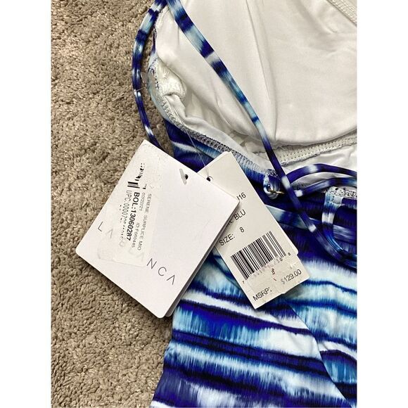 New. La Blanca BLUE Serene Stripe Tummy-Control Strappy One-Piece Swimsuit. Reta - Picture 11 of 12